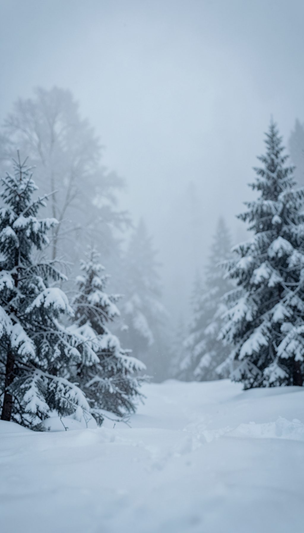 Atmospheric winter scene with soft diffused light and cool muted tones, serene and festive